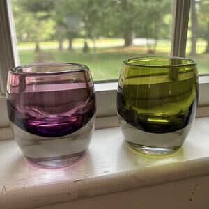 Crate & Barrel Diva Votive Candle Holder Amethyst Purple Olive Green Poland
